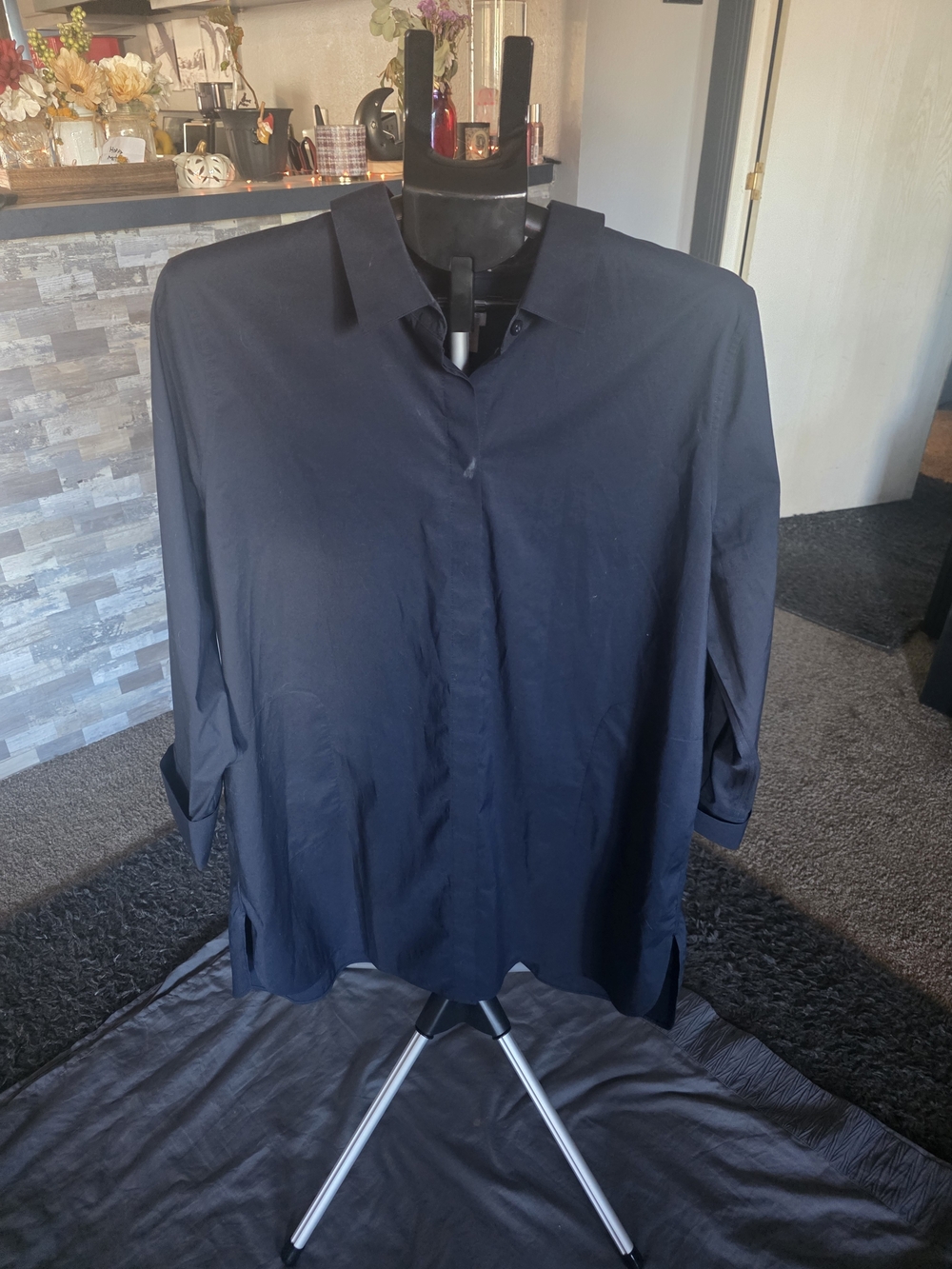 Chico's Black Button-Front Lightweight Shirt
